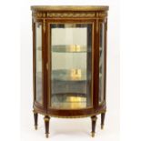 AN EMPIRE STYLE HARDWOOD DEMI-LUNE SIDE CABINET the marble top with pierced brass gallery, further