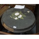 A 19TH CENTURY CIRCULAR EBONISED OCCASIONAL TABLE the top inset with pietra dura panel depicting a