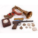 A DIANA MOD II AIR PISTOL together with a chrome plated desk watch, a 1939-45 medal, a 1939-45 star,