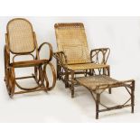 A BENTWOOD CANED ROCKING CHAIR 55cm wide x 86cm deep together with an early 20th century wicker