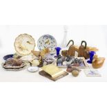 A COLLECTION OF VARIOUS ORNAMENTS to include painted wooden ducks, decorative plates, letter rack,