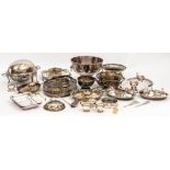 A COLLECTION OF EPNS and silver plated ware to include a pierced galleried tray, punchbowl on