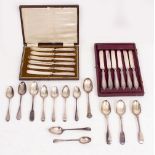 TWO CASED SETS OF SILVER HANDLED DESSERT KNIVES AND FORKS a selection of Georgian silver dessert