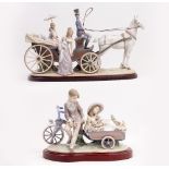 A LLADRO PORCELAIN FIGURAL GROUP model number 1521 'The Landau Carriage', 52cm in length x 30cm high