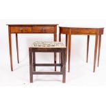 A SHERATON STYLE WALNUT SIDE TABLE on square tapering legs with frieze fitted drawer and conch shell
