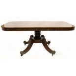 A 19TH CENTURY MAHOGANY TILT TOP DINING TABLE with crossbanded decoration and four splaying legs