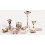 A COLLECTION OF SILVER to include a Victorian cigarette case, match case, spoon and other items such