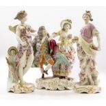 THREE 19TH CENTURY, POSSIBLY FRENCH, PORCELAIN FIGURINES with blue cross sword marks to the bases,