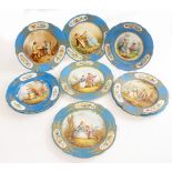 NINE SEVRES PORCELAIN PLATES some marked Chateau des Tuileries, all with a blue ground floral border
