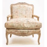 A FRENCH UPHOLSTERED ARMCHAIR 74cm wide x 57cm deep x 90cm high