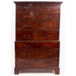 A LATE 18TH / EARLY 19TH CENTURY MAHOGANY CHEST ON CHEST consisting of two short above three long