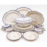 AN EARLY 18TH CENTURY GEORGIAN FEATHER EDGED PART DINNER SERVICE to include a pearlware tureen,