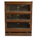 A MAHOGANY GLOBE-WERNIKKE THREE SECTION BOOKCASE 86cm wide x 28cm deep x 111cm high