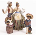 A LLADRO PORCELAIN FIGURINE model number 2239 'Valencian Courtship', 30cm high and two further