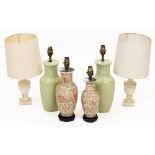 THREE PAIRS OF VARIOUS TABLE LAMPS the largest 38cm high (6)