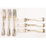 A SET OF SIX VICTORIAN SILVER FORKS bearing marks for London 1839 and makers mark Hayne & Cater,