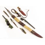 AN AFRICAN PANGA together with a steel bayonet, a small whip and various knives