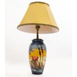 A CONTEMPORARY MOORCROFT POTTERY LAMP with the reed pattern, signed to the base, 50cm to top of