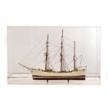 A MODEL THREE MASTED SHIP 56cm in length, in a perspex case