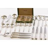 A GROUP OF SILVER PLATED CUTLERY AND CHRISTOFLE TEA SPOONS (a quantity)
