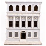 AN OLD GREY AND WHITE PAINTED DOLL'S HOUSE possibly by Christian Hacker with colonnaded front