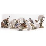 LLADRO PORCELAIN BIRDS AND BUTTERFLIES to include a pair of doves, 20cm wide x 12cm high (9)