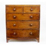 A VICTORIAN MAHOGANY CADDY TOPPED CHEST OF TWO SHORT AND THREE LONG DRAWERS with turned knob handles