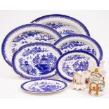 A GROUP OF SIX BLUE AND WHITE ROYAL WORCESTER OVAL SERVING DISHES or platters decorated with a