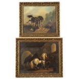 TWO ANTIQUE OIL PAINTINGS IN THE STYLE OF CHEVALIER 'Companion Time of War', 16cm x 19cm and