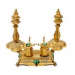A 19TH CENTURY ORMOLU DESK STAND in the renaissance revival manner, the rectangular engraved base