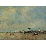 20TH CENTURY SCHOOL Beach scene, oil on board, unsigned, 29cm x 39cm