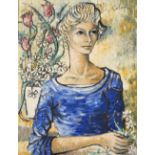 COLOMER, (20TH CENTURY CONTINENTAL SCHOOL), 'Lady in Blue', signed top right, oil on canvas,