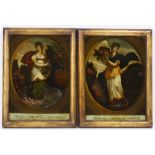 TWO LATE 19TH / EARLY 20TH CENTURY REVERSE PAINTINGS ON GLASS depicting 'Pomana' and 'Flora',