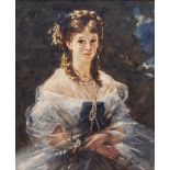 W. MANDER A head and shoulder portrait, oil on canvas, 59cm x 48cm; a further decorative oil
