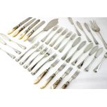 A COLLECTION OF SILVER PLATED FISH SERVING CUTLERY AND FISH SLICE SET all with indistinct possibly