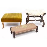 A LATE 19TH CENTURY UPHOLSTERED STOOL a mid 20th Century upholstered stool and a further low