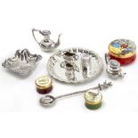 A MINIATURE SILVER TEASET by Hampton Utilities to include a tray, teapot, water jug, sugar bowl