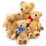 A COLLECTION OF FIVE VARIOUS MERRYTHOUGHT AND OTHER BEARS the largest 44cm long ear to paw