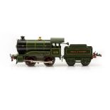 A HORNBY 'O' GAUGE CLOCKWORK GREAT WESTERN RAILWAY LOCOMOTIVE and tender No. 4300, 26cm long