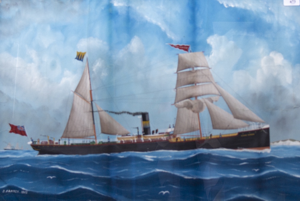 JOHN FANNEN Twin masted steamer ship, gouache on paper, signed and dated 1882, 46.5cm x 74cm