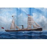 JOHN FANNEN Twin masted steamer ship, gouache on paper, signed and dated 1882, 46.5cm x 74cm