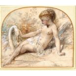 19TH CENTURY ENGLISH SCHOOL, LEDA AND THE SWAN pencil and watercolour, unsigned 11cm x 13cm