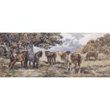 ANTON LOCK (1893-1979) 'Ponies in a glade', watercolour on paper, signed lower left 10cm x 24cm