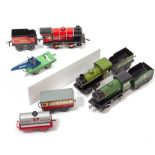 A GROUP OF THREE HORNBY CLOCKWORK 'O' GAUGE LOCOMOTIVES and tenders together with three pieces of