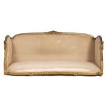 AN ANTIQUE GILTWOOD SETTEE with acanthus carved decoration 197cm wide x 82cm deep x 81cm high (no