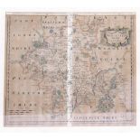 AN ANTIQUARIAN MAP OF WORCESTERSHIRE by Robert Morden with later handcoloured decoration, sold by