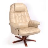 A WHITE LEATHER UPHOLSTERED RECLINING ARMCHAIR 82cm wide x 81cm deep x 102cm high