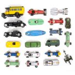 A GROUP OF DINKY TOYS DIE CAST RACING CARS together with Dinky postes van, Corgi Toys Rover 90,