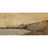 W. WILKES (20TH CENTURY ENGLISH SCHOOL) 'Folkestone Beach Scene', watercolour on paper 16cm x 34cm