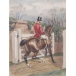 A. HARTLEY a pair of 19th century huntsman on horseback, watercolour, signed and dated 1881, each
